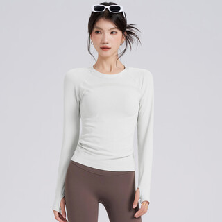 Lululmcctn sports long-sleeved women's quick-drying yoga wear t-shirt running pilates professional training fitness top white m