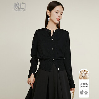 Late white exclusive 2025 autumn and winter fashion temperament casual sweater solid color slim sequined sweater women black s