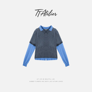 Xiaohongshu popular tt designer seagull contrasting fake two-piece sheep wool t-shirt for women autumn new long-sleeved p gray m90-120jin jin equals 0.5 kg one size