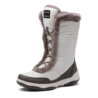山头林村雪乡哈尔滨东北户外雪地靴女款加绒加厚漠河防水防滑厚底滑雪棉鞋 白色_穿厚袜加大码 36