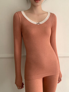 Xiaohongshu's popular warm and close-fitting women's suit 2025 new wool self-heating bottoms shirt autumn clothing autumn red pomelo suit (suitable for 80-140jin jin is equal to 0.5kg) one size