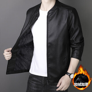 Playboy (playboy) selected leather jacket men's spring and autumn stand collar loose leather business casual leather jacket trendy youth motorcycle jacket black (8802) velvet 6xl (200-220jin jin is equal to 0.5 kg)