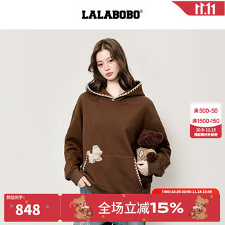 Lalabobo shopping mall same style hooded sweatshirt 25 winter trendy original lazy style printed retro slim top jacket brown l