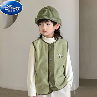 Disney children's vest autumn and winter style boys vest outer wear new boys winter polar fleece vest jacket thickened vest matte pine green 130 cm