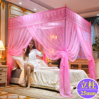 Mppmck annual high-end summer palace mosquito net thickened encryption with bracket fixed floor article fanhua-pink standard column 25mm complete set suitable for 150x200cm bed