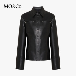 Mo&co.edition xiaohongshu's popular moco jacket 2025 spring new rock plain leather fashion waist-fitting short shirt jacket black xxs/155