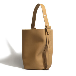 Genuine leather women's bag designer cowhide bucket bag high-end shoulder crossbody large capacity lazy bag biscuit color 23*23*31