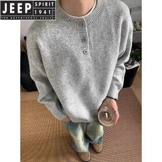 Jeep spirit gray american henley neck sweater men's early autumn feeling lazy style bottoming sweater cleanfit inside light gray henley neck m (95-115jin jin is equal to 0.5kg)