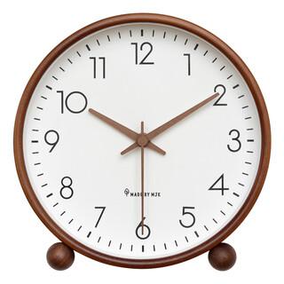 Mjk mid-century style solid wood clock for home living room 2025 new tabletop silent clock display desktop clock ornaments walnut color 8 inches diameter 22cm