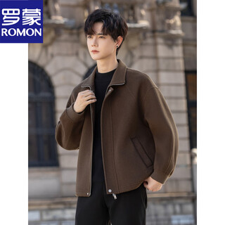 Romon 100% woolen woolen jacket men's 2025 new double-sided loose lapel woolen coat short olive green l