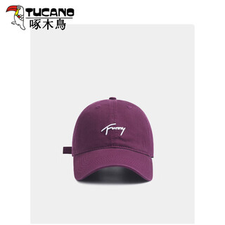 Woodpecker (tucano) korean version of the new embroidered soft-top cap for women japanese casual fashion versatile street sun protection baseball hat dark purple one size fits all adjustable (55-60cm)