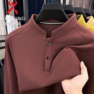 Kbxng jinba autumn and winter new style german velvet youth solid color warm henry collar pullover sweatshirt men's long-sleeved bottoming shirt upgraded angora red 2xl
