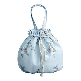 Fenghe original drawstring bucket bag casual handbag small fresh women's bag embroidered sky blue small size