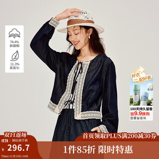 Inman original color lace splicing denim shirt 2026 spring women's new loose shirt jacket denim blue s