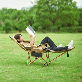 Mobigarden enjoy recliner outdoor camping lunch break accompanying folding bed with headrest folding chair adjustable in three positions fine sand yellow