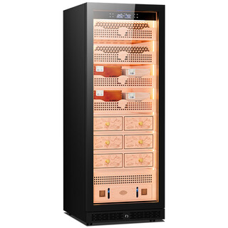 Kelong 608c cigar cabinet, constant temperature and humidity, water ion ammonia removal, smart wifi, iot control, air-cooled cedar wood liner shelf, alcohol feeding, water circulation compressor, refrigeration cigar cabinet, obsidian black 3 sober cigar cabinet + cedar wood liner shelf + purified ammonia + wifi