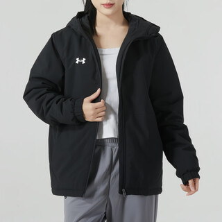 Under armour official men's and women's jackets and cotton-padded jackets for autumn and winter new hooded plus velvet thickened water-repellent couple cotton-padded jackets black 902-001 hooded water-repellent l