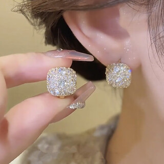 Idel korean temperament fine glitter sugar cube imitation pearl earrings women's light luxury high-end earrings unique double-sided earrings e3782 fine glitter sugar cube earrings