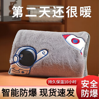 JCZS德国品牌热水袋充电式防爆暖水袋暖宝宝电暖宝女生用暖手宝暖被窝 双插手-粉色 【水晶绒国标防爆】