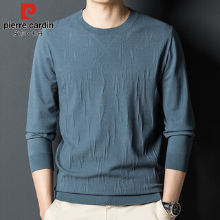 Pierre cardin sweater men's autumn and winter round neck long-sleeved t-shirt men's casual solid color pullover sweater men's blue xl