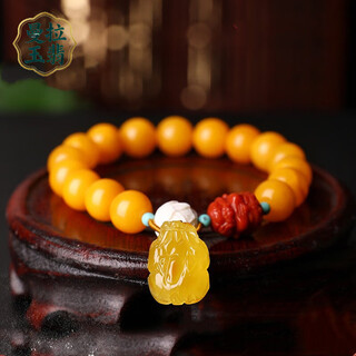 Manla yupei natural beeswax pixiu bracelet women's diy nanhong accessories chicken fat yellow amber ball bracelet 10mm style 1
