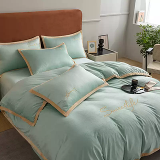 Fantasy milk velvet bed four-piece set winter coral velvet double-sided flannel sheet quilt cover baby velvet bedding three-piece set matcha green bed sheet style 1.5m fitted sheet 1.5m fitted sheet