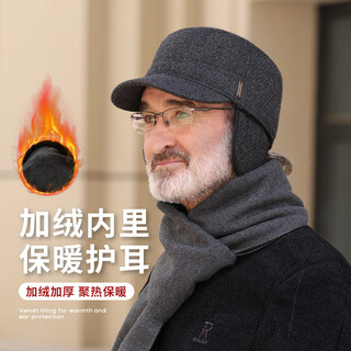 Zhenxiang hat men's autumn and winter middle-aged and elderly plus velvet thickened ear protection warm flat top baseball cap high-end dad j690