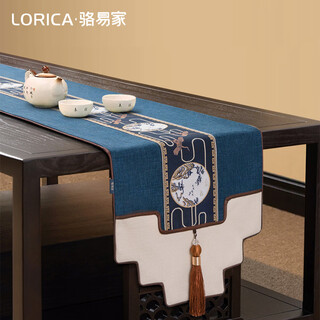 Luo yijia (lorica) new chinese style table flag, tea table cushion, tea table long tea table tablecloth, zen tea flag, tea mat, tea tablecloth, mingyueqingfeng-blue_waterproof model, table flag 33*120cm, suitable for table length 0.4m-0.7m