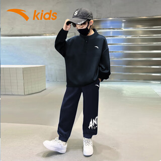 Anta long-sleeved children's sports suit 2025 winter new medium and large children's clothing knitted pullover sweatshirt two-piece trousers blue/blue-3e 120