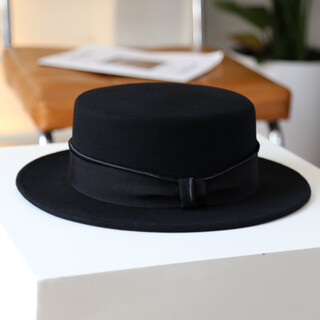 Jolisac autumn printed european and american british style advanced custom retro woolen flat top 100% australian wool wide brim hat travel black adjustable