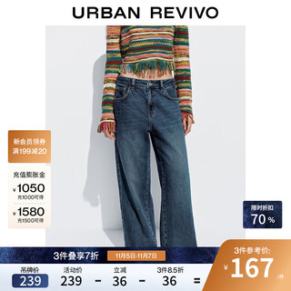 Ur2025 new autumn women's casual denim distressed washed wide-leg denim trousers uyy850242 haze blue 29