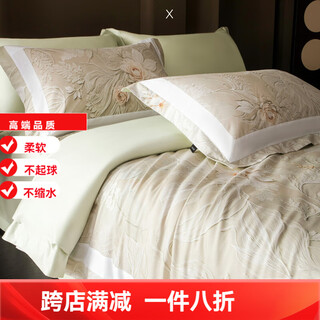 Mercury series home textiles 100-count xinjiang long-staple cotton four-piece set silky pure cotton bed sheet quilt cover high-end home textile bed sheet casner-green antistatic + thickened + no lint sheet model 1.5 four-piece set - quilt cover 200x230 antistatic + thickened + no lint