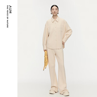 Aum (aum) easy suit aum 2025 winter new blended double-sided knitted fabric lapel shirt trousers off-white bottoms m
