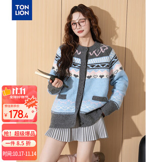 Tonlion 2025 autumn and winter women's round neck fair isle jacquard cardigan sweater