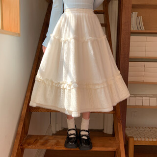 Mori tribe sweet style plus velvet high waist skirt for women 2025 new autumn and winter versatile slimming solid color a-line skirt beige skirt m