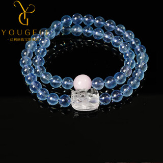 Yogurt collection grade 7a natural ice aquamarine bracelet double circle blue pixiu wealth bracelet women's kunzite beads 6mm