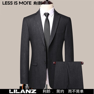 Less is more lilang 2025 young and middle-aged men's suit suit slim striped formal korean style suit wedding groom's dress asd-8983 black m 170