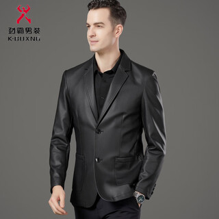 Jinba spring and autumn new men's genuine leather suit business casual suit collar leather jacket middle-aged dad sheepskin 8557 black m 170/48