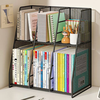 Xaoimi subject classification storage rack student desk book storage a4 file organization desktop bookend layered bookshelf white double layer six grid (large size)