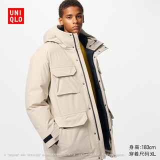 Uniqlo men's and women's premium warm down jacket ice and snow down outdoor hooded jacket 477136 30 light beige l /175/100a