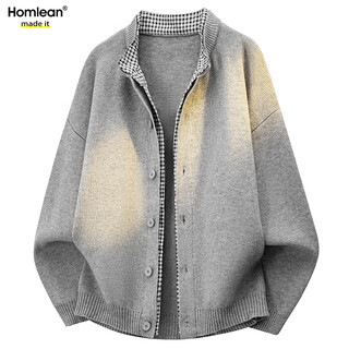 Homlean heavy fake two-piece knitted cardigan jacket for men in autumn and winter retro loose lazy style jacket hs67 light gray xl