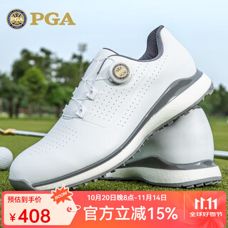 Pga soft sole golf shoes men's breathable sports shoes knob buckle laces cushioning midsole anti-slip men's spikes 301039-white gray breathable 42