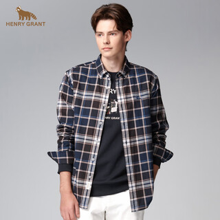 Henry grant henry grant plaid men's long-sleeved autumn classic korean slim-fit plaid shirt men's loose top blue (qsc244180u211) 50 (175/96a)