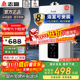 Chigo balanced gas water heater household gas instantaneous heating type intelligent constant temperature low water pressure start safety anti-leakage 29-year-old brand 12l bathroom installation - four-season temperature sensing gas bottle