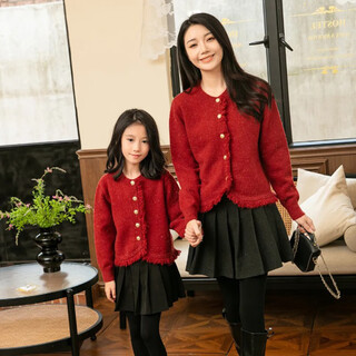 Bubble orange mother-daughter parent-child clothing autumn and winter style new year's style red knitted cardigan sweater jacket high-end dress top burgundy/single piece 100 baby girl size 100 (recommended weight 30jin jin is equal to about 0.5 kg)
