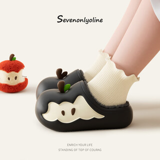 Chedoir cartoon apple children's cotton slippers for boys and girls in autumn and winter new children's non-slip warm parent-child cotton slippers black apple 20 cm inner length foot length about 19-19.5cm to wear