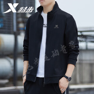 Xtep sports jacket men's spring and autumn new loose sweatshirt fitness casual wear top men's stand collar jacket cardigan regular style black l/175