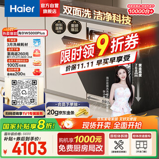 Haier double-sided washing w5000plus national subsidy 20% dishwasher built-in 18 sets + 3 large capacity six-star disinfecting uv double sterilization eybw18566jhu1