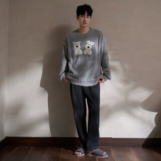 Princess mark cute couple pajamas for women in autumn and winter thickened soft cute cartoon cats and dogs soft plush home clothes for men wztr95900-happy puppy couple men's style l