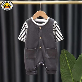 G.duck little yellow duck korean style baby clothes suit spring and autumn new fashionable baby overalls long sleeve male and female baby spring gray rice woolen wide shoulder suit 80cm